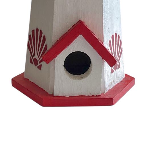 Handmade Red & White Painted Wooden Lighthouse Bird House 10.5" x 4.75" - Picture 7 of 9